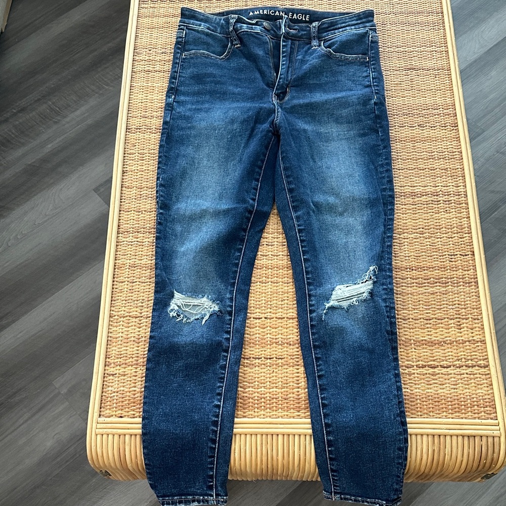 American Eagle Outfitters Blue Distressed Skinny Jeans